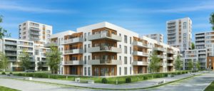 Modern residential building and street