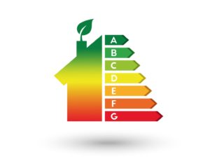 House with leaf as energy efficiency and home improvement concept. Eps10 vector illustration.